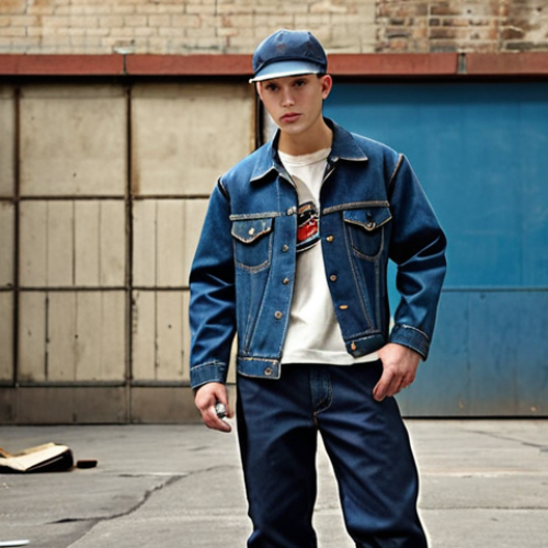 **

A young person wearing a Dickies workwear hat, styled with classic work pants and a denim jacket. The background should feature a gritty urban setting, emphasizing the hat's rugged and practical design with a vintage, industrial feel. The overall aesthetic is cool and individualistic.

**